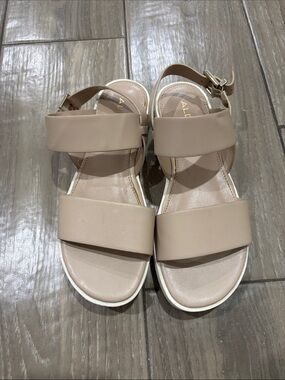 Aldo Neutral Tan Double-Strap Ankle Buckle Sandals